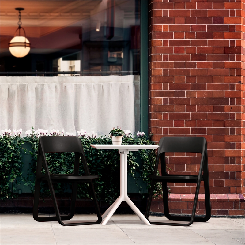 Compamia Dream Folding Outdoor Bistro Set with White Table and 2 Black Chairs