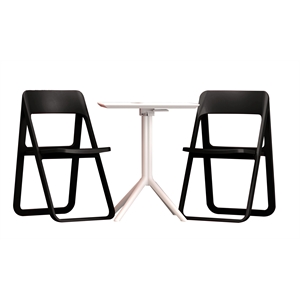 Compamia Dream Folding Outdoor Bistro Set with White Table and 2 Black Chairs