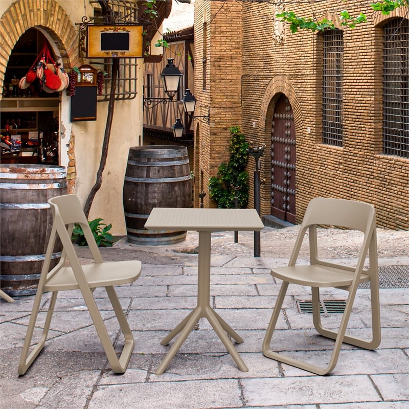 Compamia Dream Folding Outdoor Bistro Set with 2 Chairs - Taupe