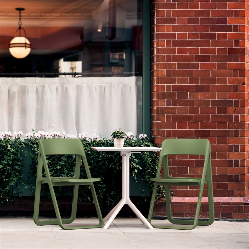 Dream Folding Outdoor Bistro Set with White Table and 2 Olive Green Chairs