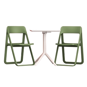 Dream Folding Outdoor Bistro Set with White Table and 2 Olive Green Chairs
