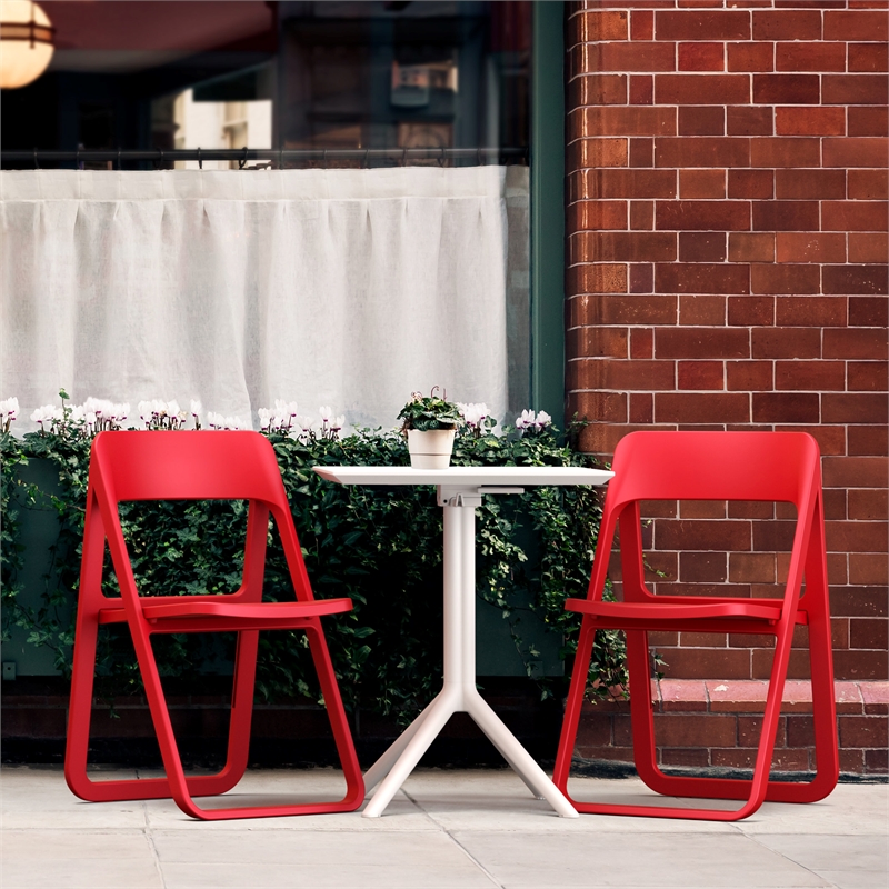 Dream Folding Outdoor Bistro Set with White Table and 2 Red Chairs