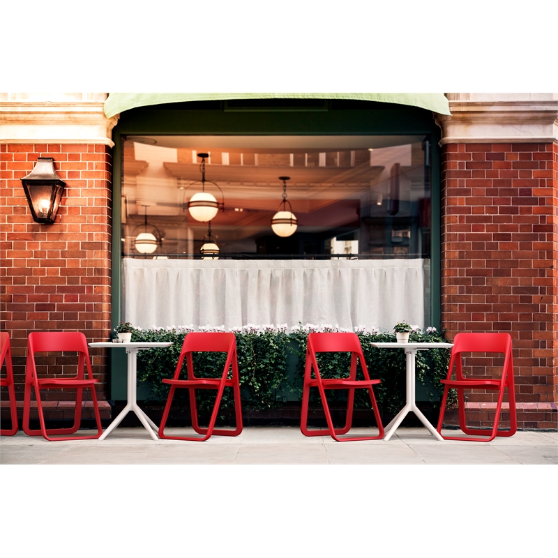 Dream Folding Outdoor Bistro Set with White Table and 2 Red Chairs