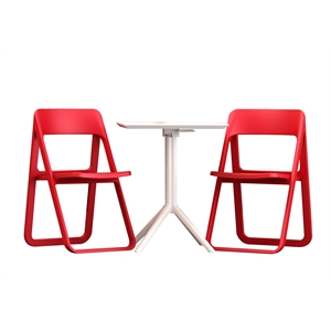 Dream Folding Outdoor Bistro Set with White Table and 2 Red Chairs