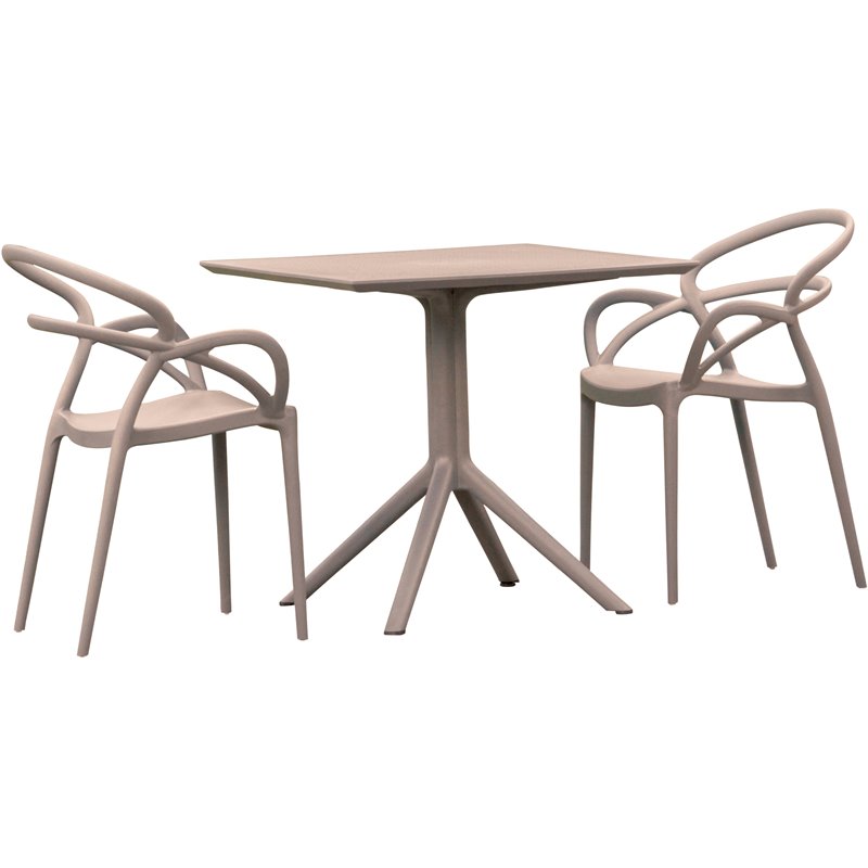 Compamia Mila Patio Dining Set with 2 Arm Chairs in Dark Gray