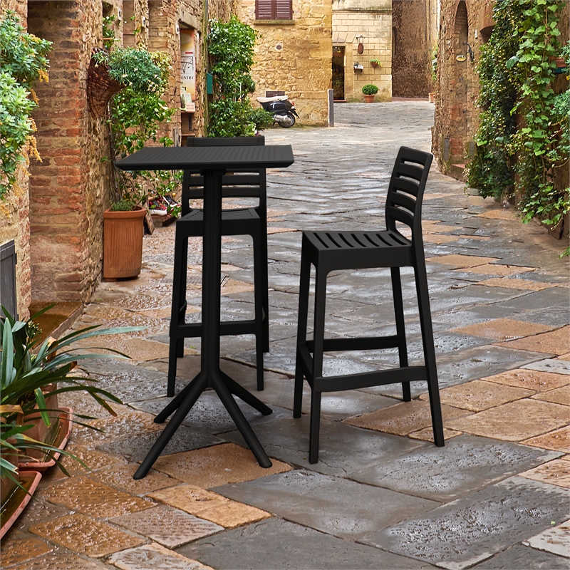 Sky Ares Square Bar Set with 2 Barstools Black