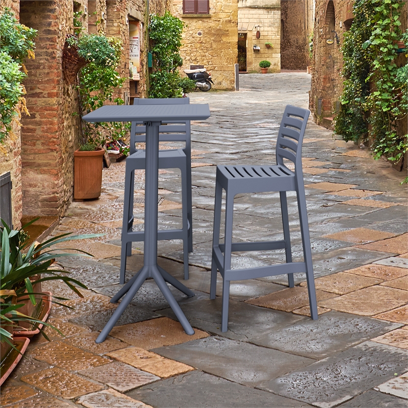Compamia Sky Ares 24 inch Square Bar Table Set with 2 Barstools - Dark Gray