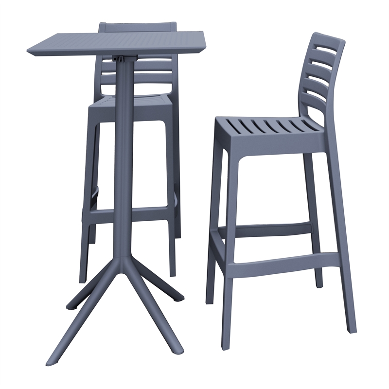 Compamia Sky Ares 24 inch Square Bar Table Set with 2 Barstools - Dark Gray