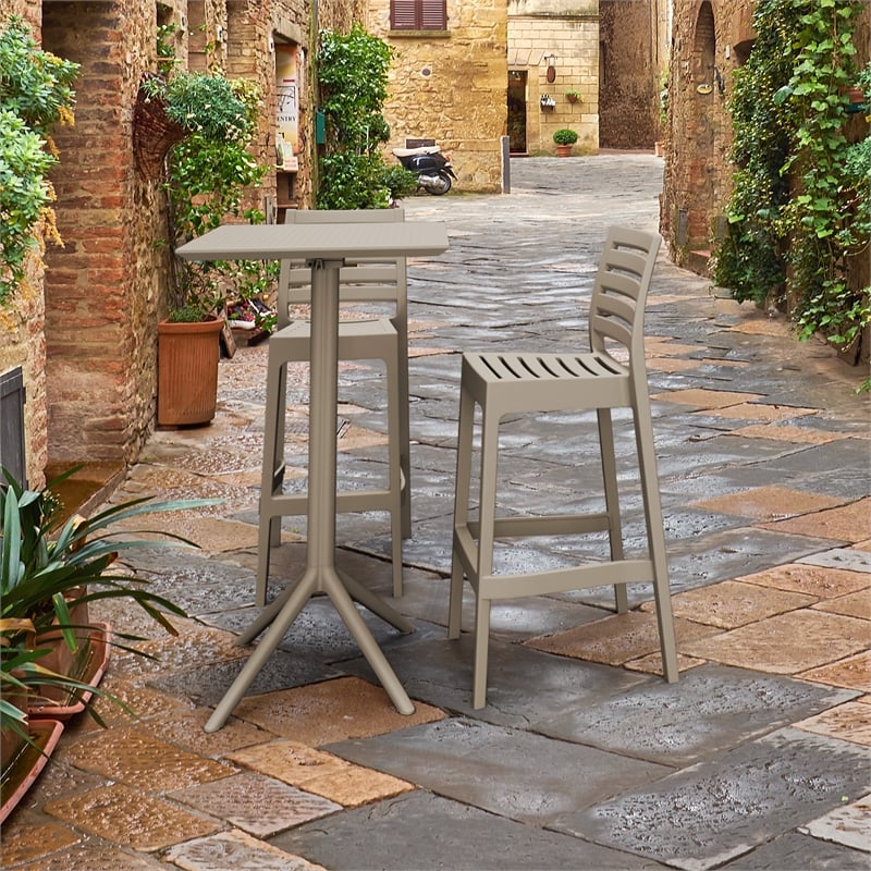 Compamia Sky Ares Square Bar Set with 2 Barstools Taupe