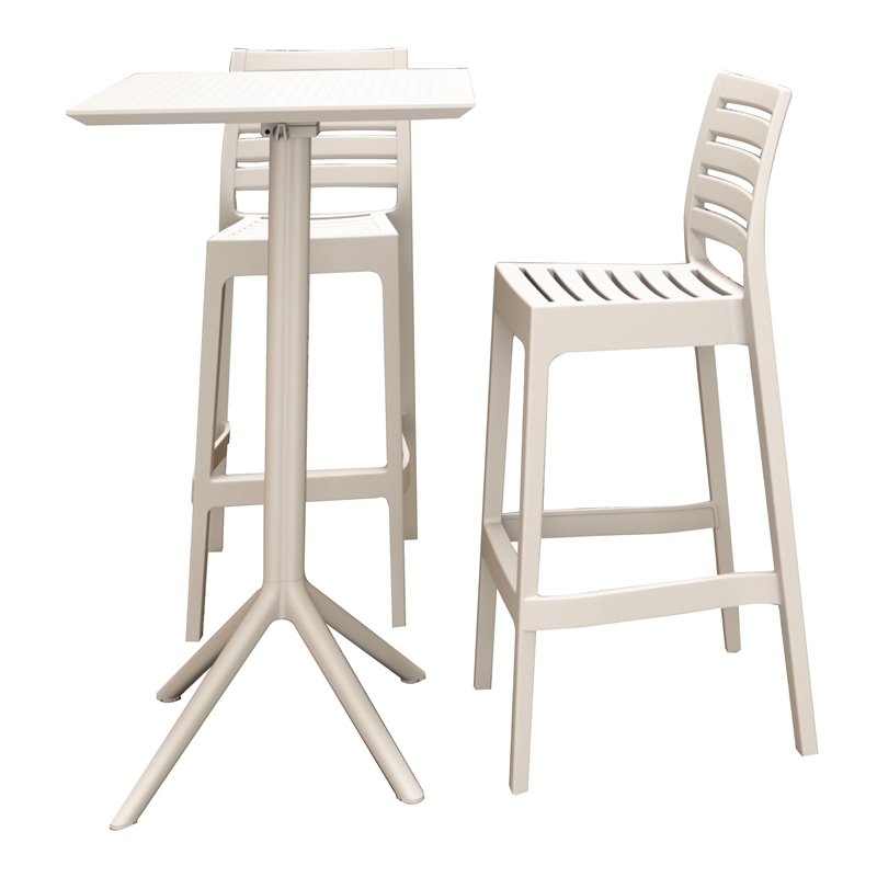 Compamia Sky Ares Square Bar Set with 2 Barstools - White