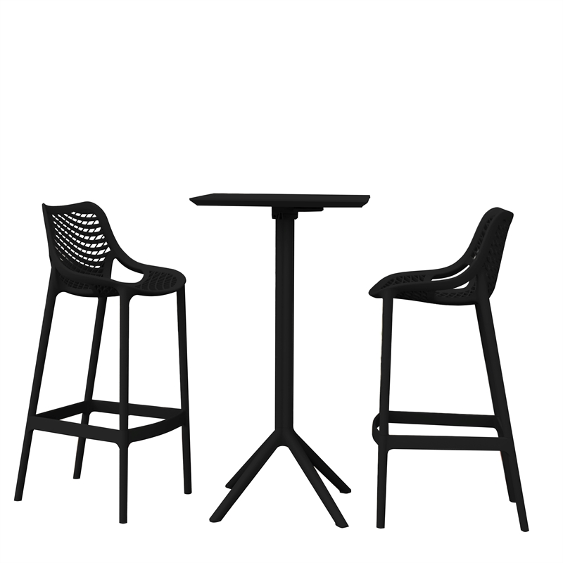 Compamia Sky Air Square Bar Set with 2 Barstools Black