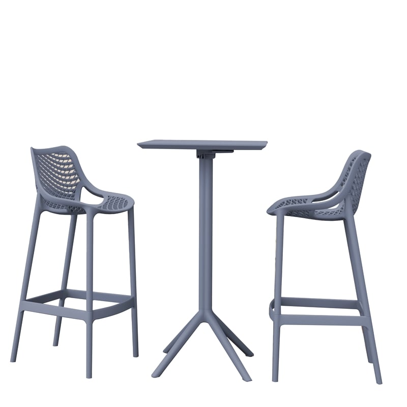 Compamia Sky Air Square Bar Set with 2 Barstools Dark Gray