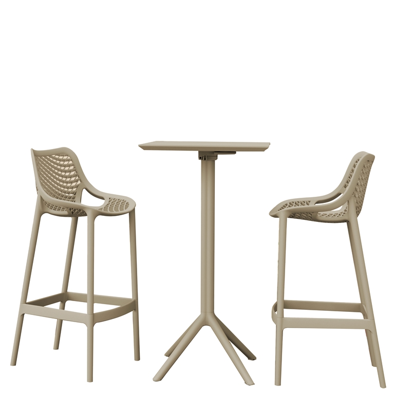Compamia Sky Air Square Bar Set with 2 Barstools Taupe