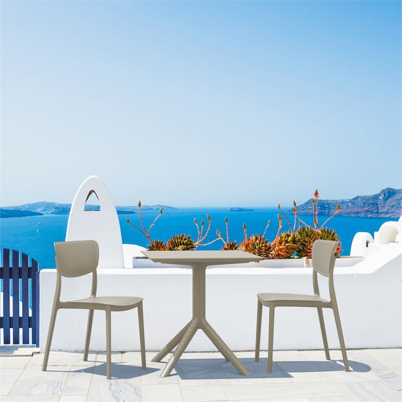 Compamia Lucy Outdoor Bistro Set 3 Piece with 31 inch Square Table Top Taupe