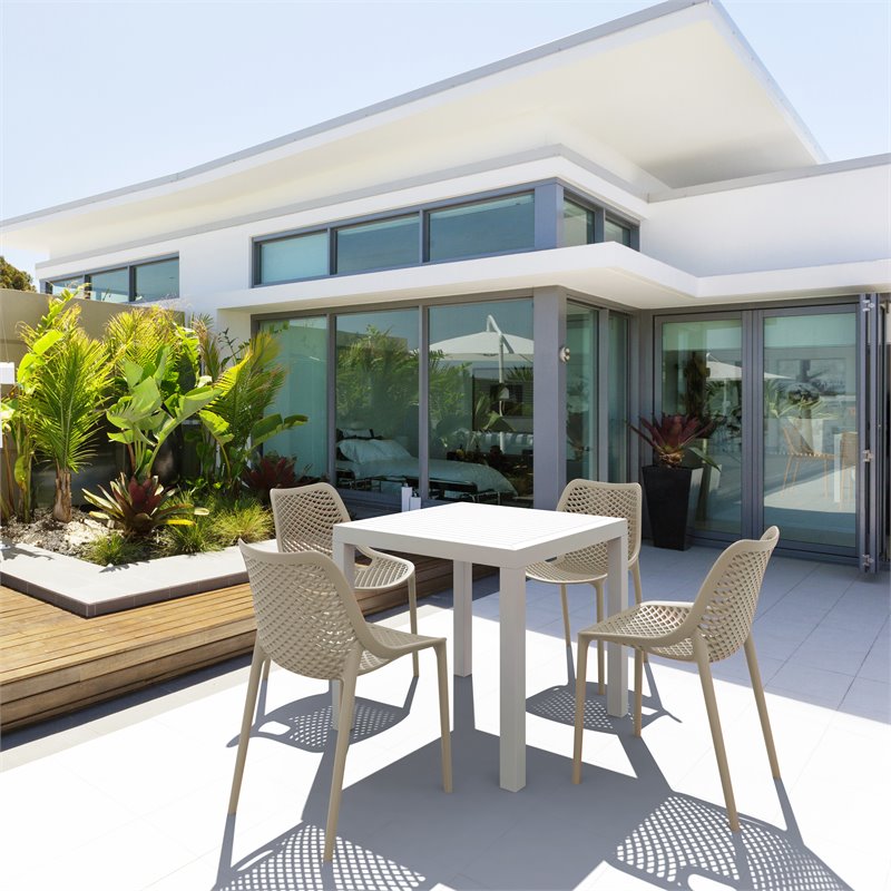 Compamia Air Mix Square Dining Set with White Table and 4 Taupe Chairs