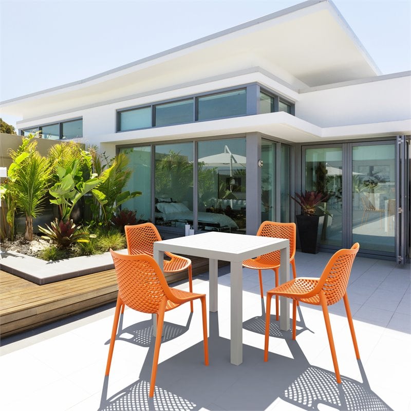 Compamia Air Mix Square Dining Set with White Table and 4 Orange Chairs