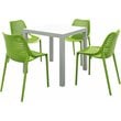 Compamia Air Mix Square Dining Set with White Table and 4 Tropical Green Chairs