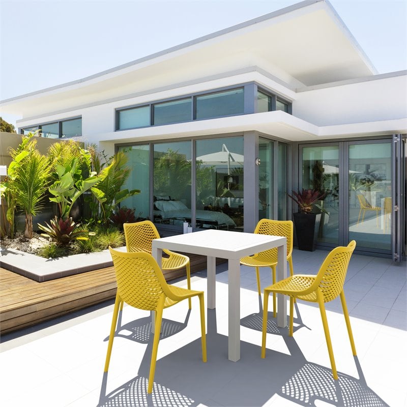 Compamia Air Mix Square Dining Set with White Table and 4 Yellow Chairs
