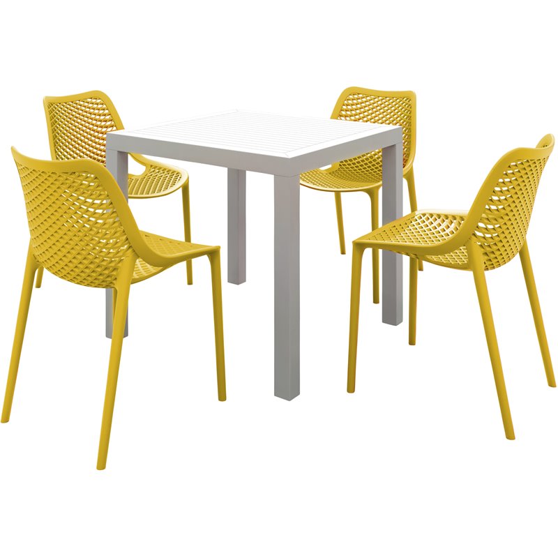 Compamia Air Mix Square Dining Set with White Table and 4 Yellow Chairs