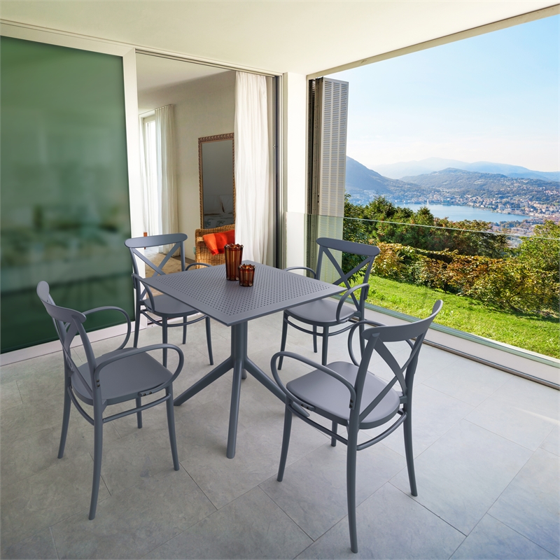 Compamia Cross XL Square Patio Dining Table Set with 4 Chairs Dark Gray