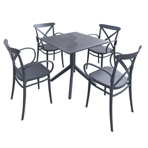 Compamia Cross XL Square Patio Dining Table Set with 4 Chairs Dark Gray