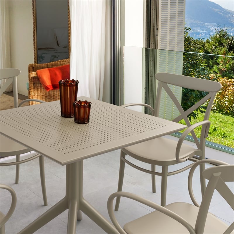Compamia Cross XL Patio Dining Set with 4 Chairs in Taupe Beige