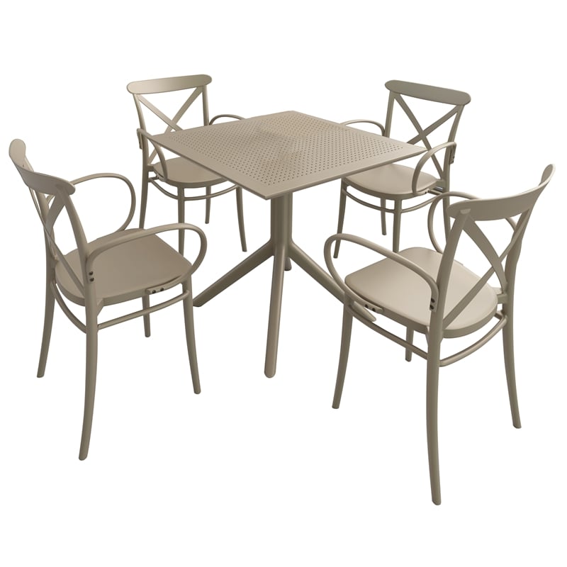Compamia Cross XL Patio Dining Set with 4 Chairs in Taupe Beige