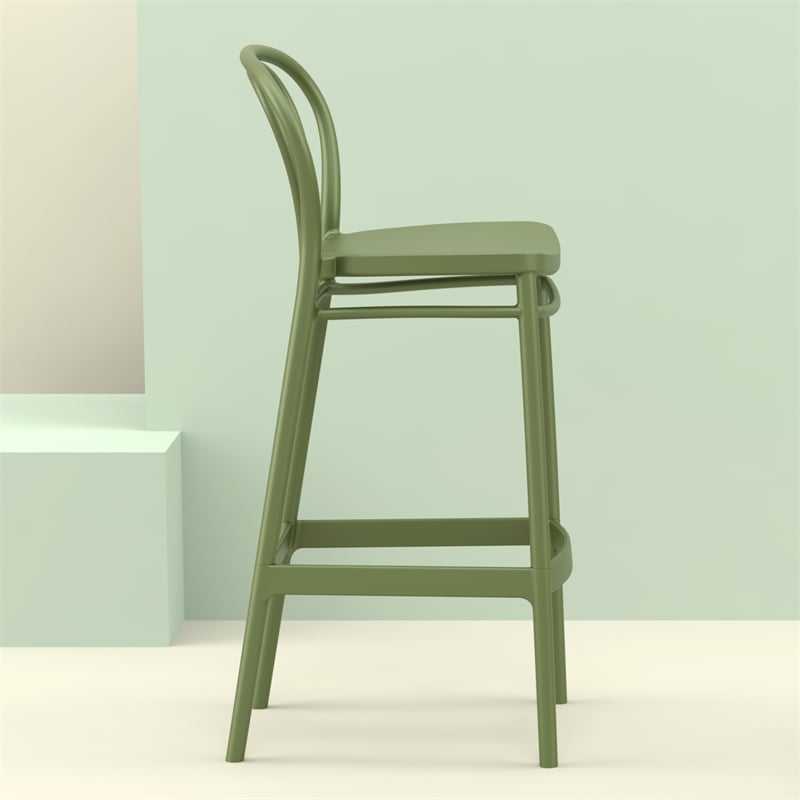 Compamia Victor Contemporary Resin Indoor Outdoor Bar Stool Olive Green