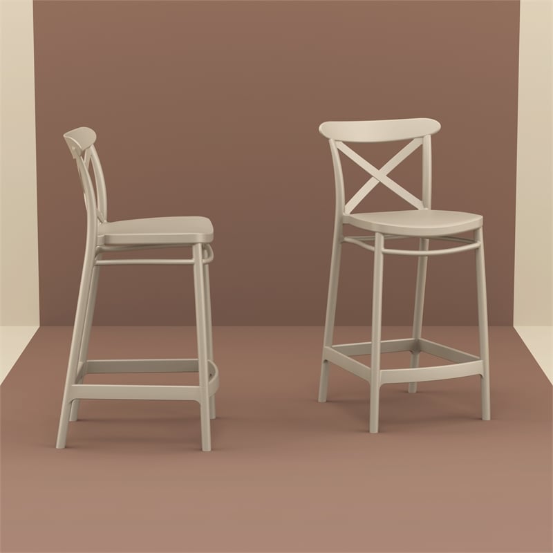 Compamia Cross Contemporary Resin Indoor Outdoor Counter Stool Taupe