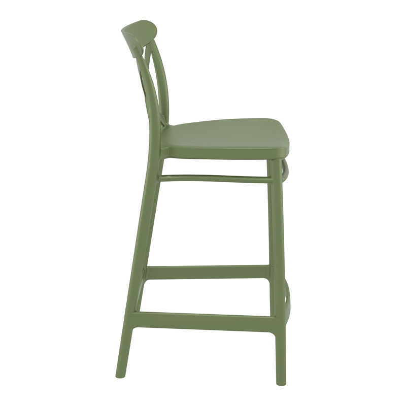 Compamia Cross Contemporary Resin Indoor Outdoor Counter Stool Olive Green