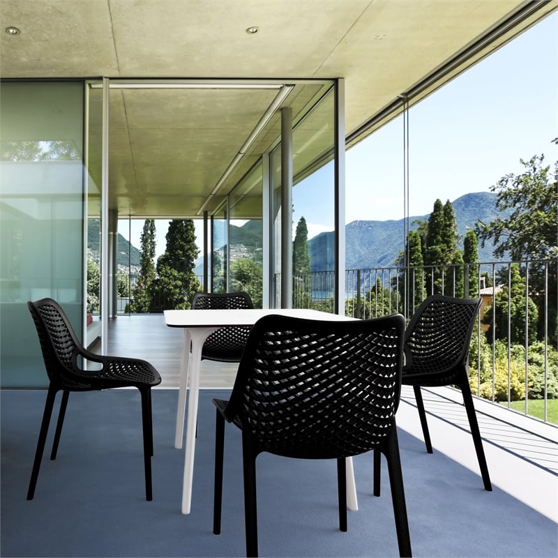 Compamia Air Maya Square Dining Set with White Table and 4 Black Chairs