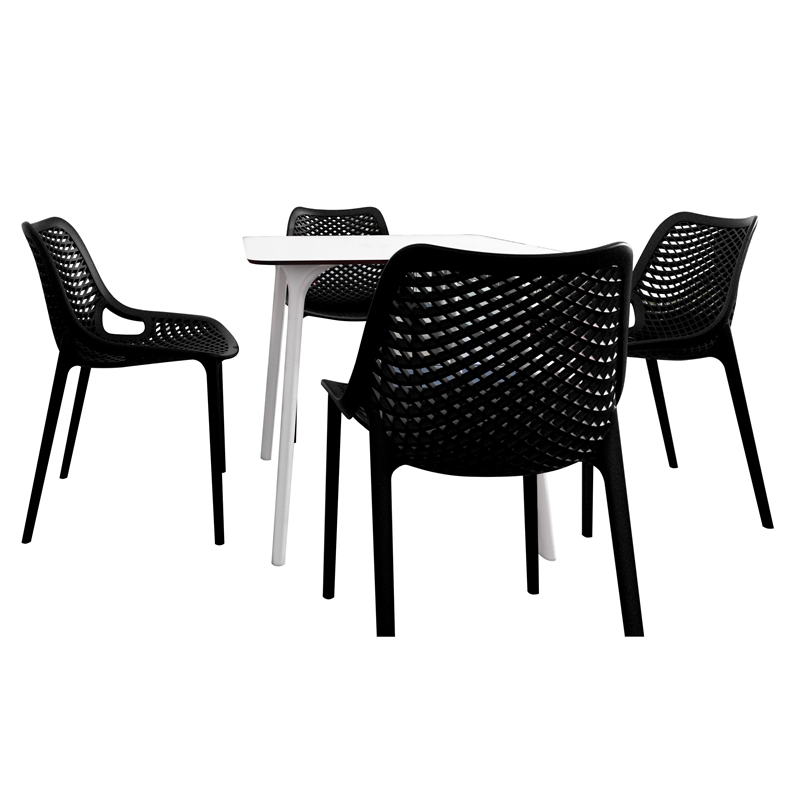 Compamia Air Maya Square Dining Set with White Table and 4 Black Chairs
