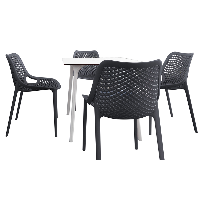 Compamia Air Maya Square Dining Set with White Table and 4 Dark Gray Chairs