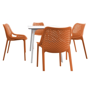 Compamia Air Maya Square Dining Set with White Table and 4 Orange Chairs