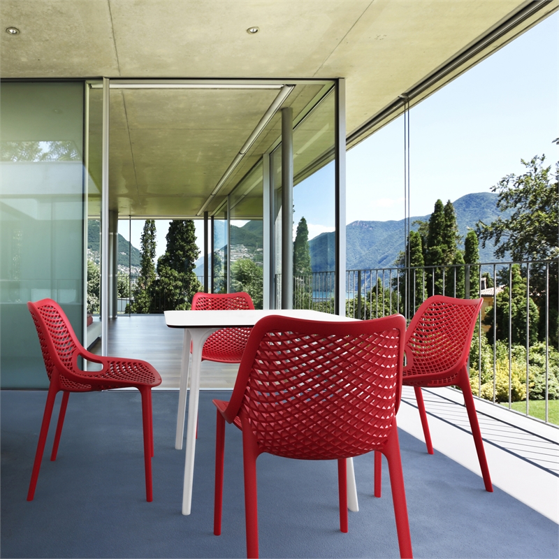 Compamia Air Maya Square Dining Set with White Table and 4 Red Chairs