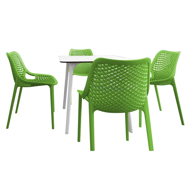 Compamia Air Maya Square Dining Set with White Table and 4 Tropical Green Chairs