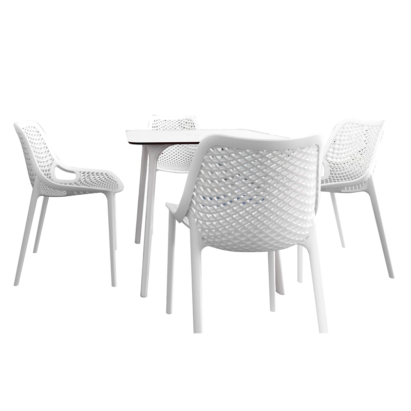 Compamia Air Maya Square Dining Set with White Table and 4 White Chairs