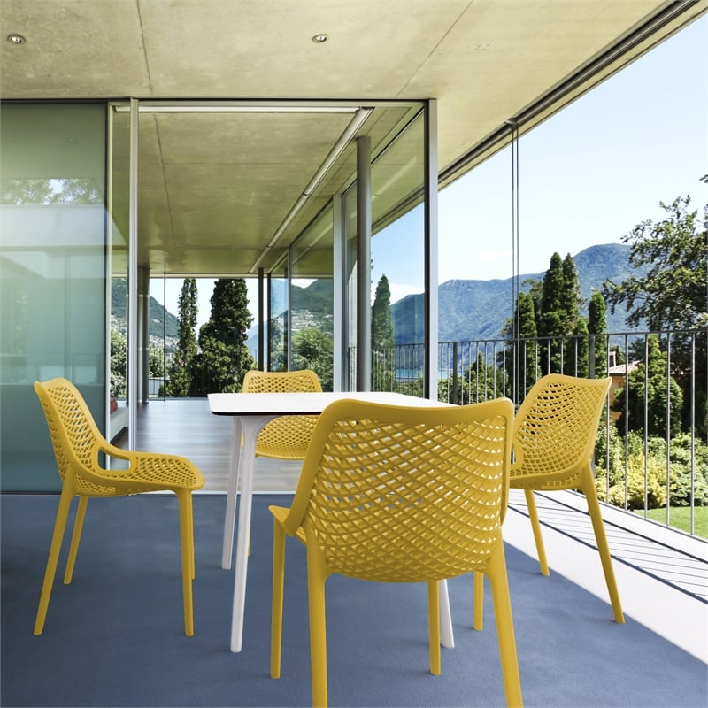 Compamia Air Maya Square Dining Set with White Table and 4 Yellow Chairs