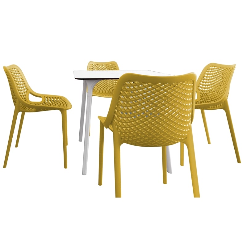 Compamia Air Maya Square Dining Set with White Table and 4 Yellow Chairs