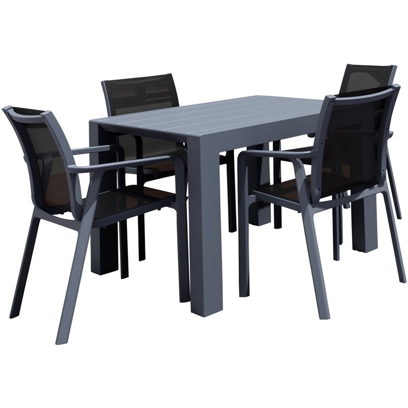 Compamia Pacific 5 Piece Sling Dining set - Dark Gray Frame Black Sling