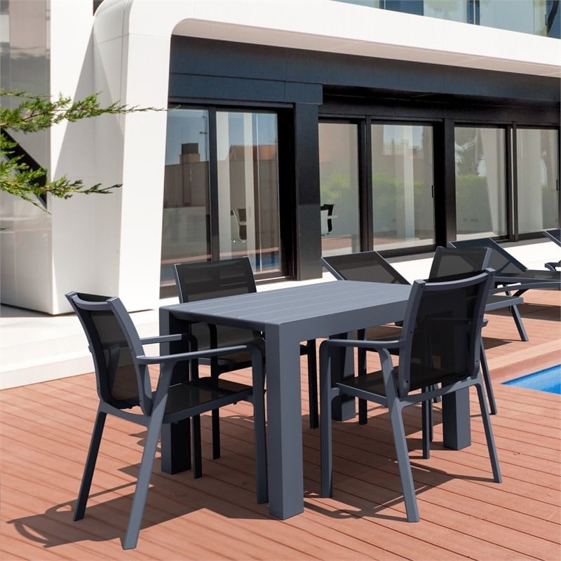 Compamia Pacific 5 Piece Sling Dining set - Dark Gray Frame Black Sling