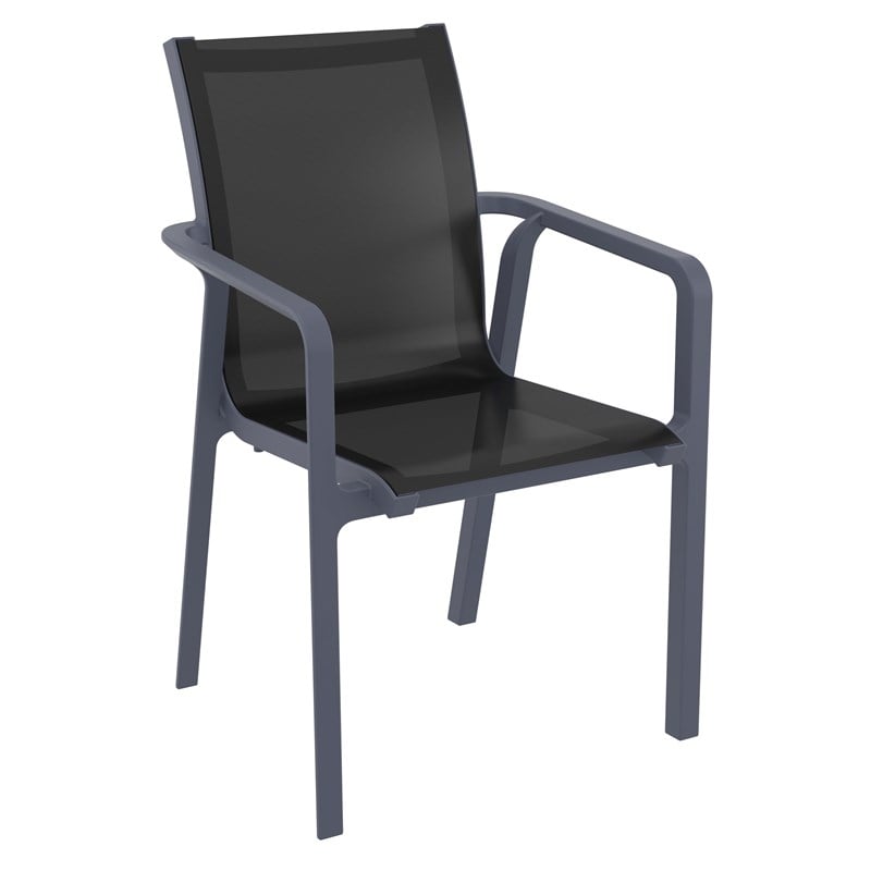 Compamia Pacific 11 Piece Sling Dining Set - Dark Gray Frame Black Sling