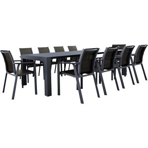 Compamia Pacific 11 Piece Sling Dining Set - Dark Gray Frame Black Sling