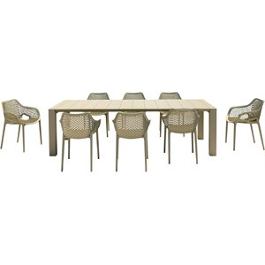 Air XL Extension 9 Piece Dining Set in Taupe