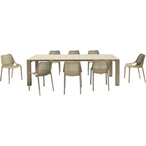 air extension 9 piece dining set in taupe