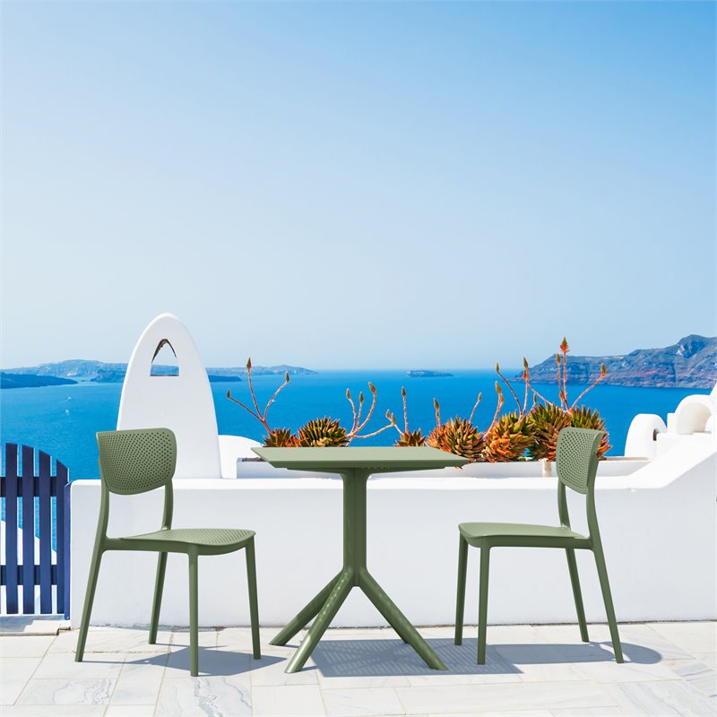 Lucy 3 Piece Outdoor Bistro Set with 24 inch Table Top in Olive Green