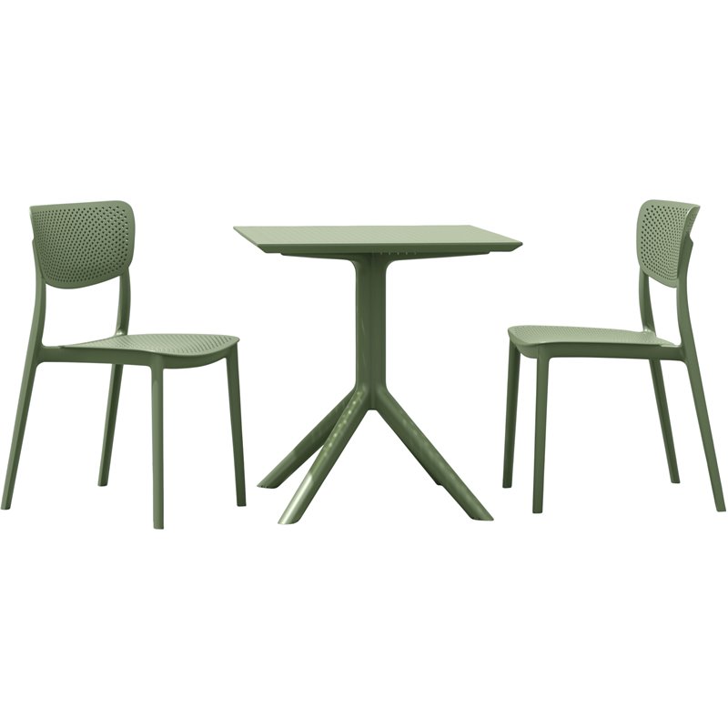 Lucy 3 Piece Outdoor Bistro Set with 31 inch Table Top Olive Green