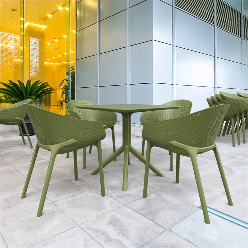Compamia Sky Pro Stacking Dining Chair in Olive Green finish