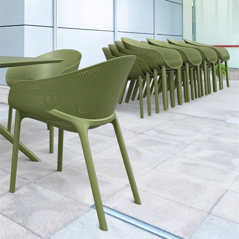 Compamia Sky Pro Stacking Dining Chair in Olive Green finish