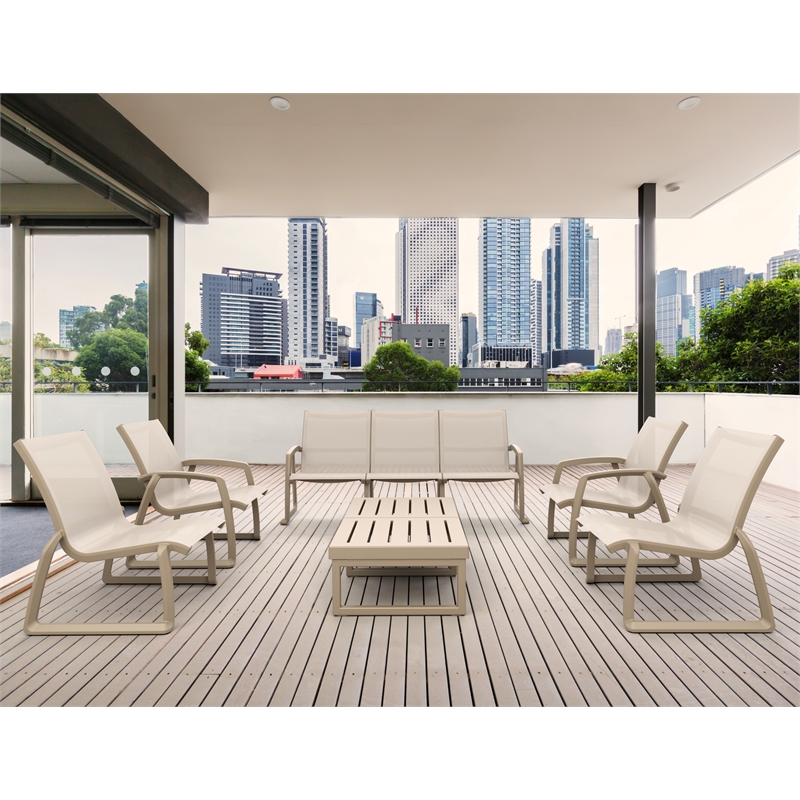 Compamia Pacific Club Arm Chair Taupe Frame Taupe Sling